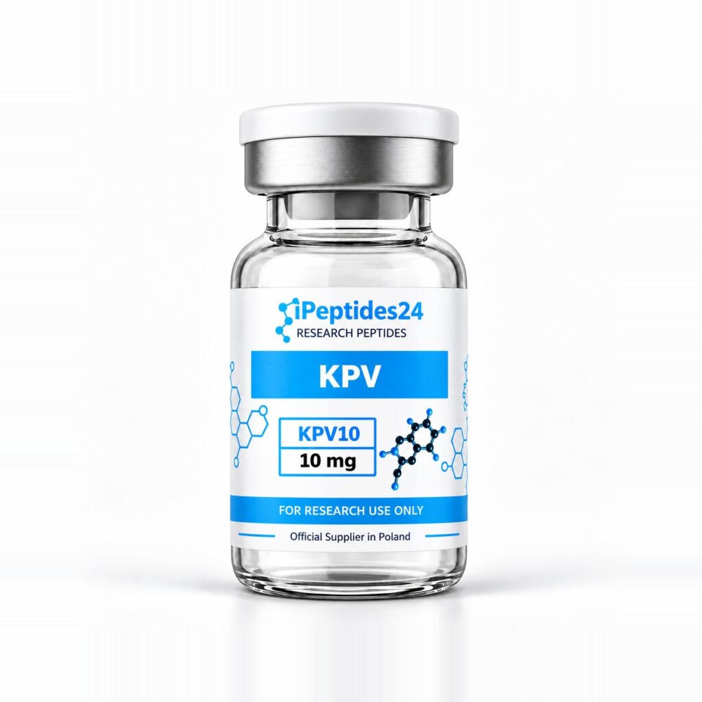 Fiolka iPeptides24 z etykietą „KPV · 10 mg” (KPV10) na białym tle.